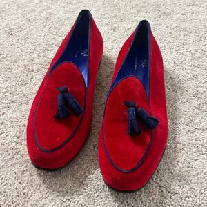 Red velvet tassel loafers – Bombēros size 10 men / women unisex slip-on